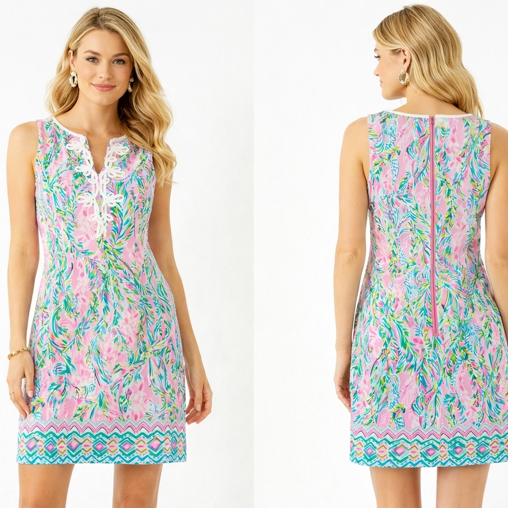 Lilly Pulitzer Vibrant Pink and Blue Patterned Dress